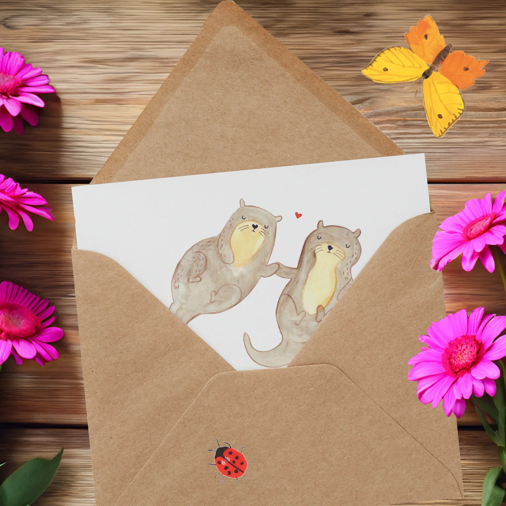 Deluxe Karte Otter Hände halten Klappkarte, doppelkarte, faltkarte, Glückwunschkarte, anlasskarte, Grußkarte, Fischotter, Seeotter, Otter, Otter Seeotter See Otter