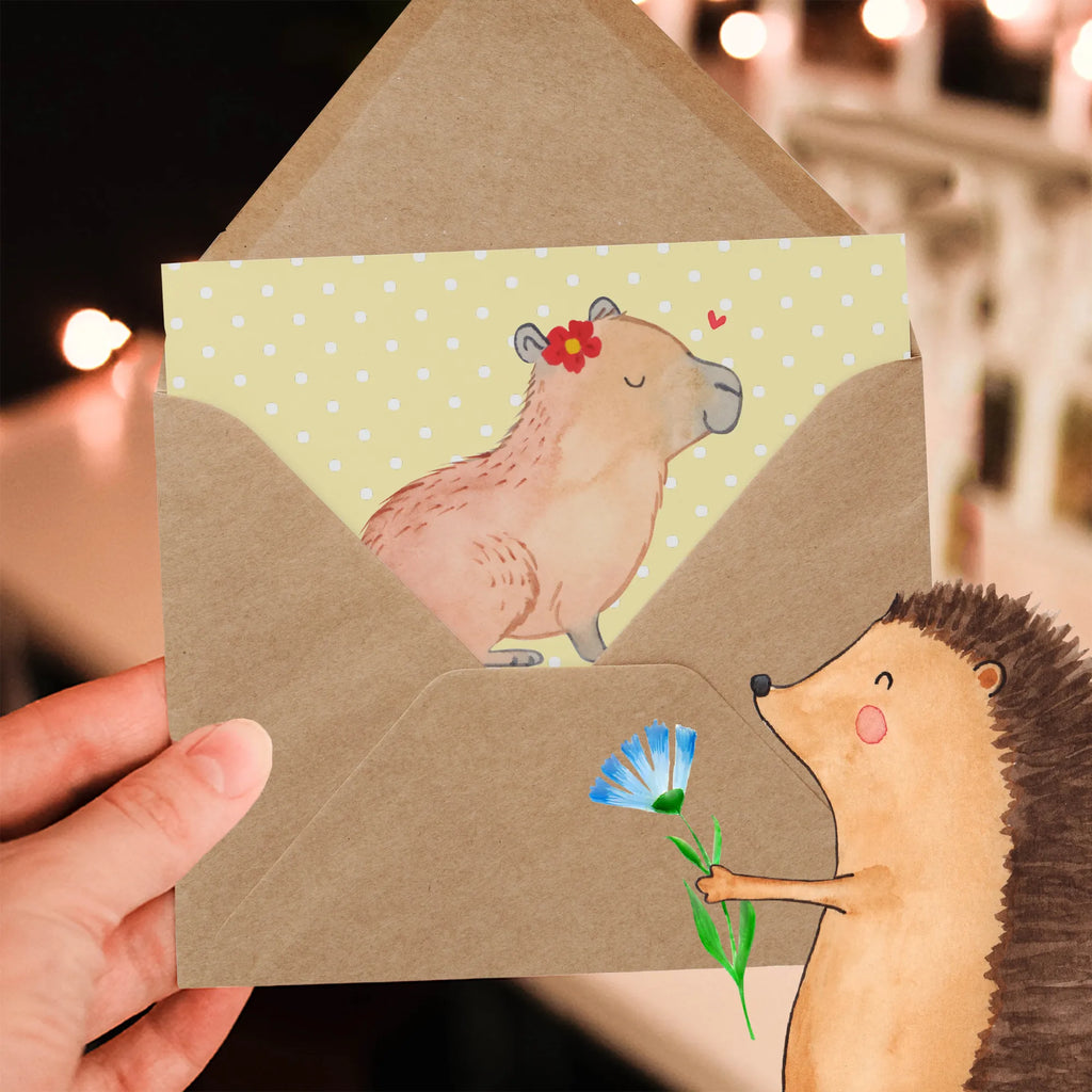 Deluxe Karte Capybara Blume Grußkarte, Hochwertige Grußkarte, Hochwertige Klappkarte, Hochzeitskarte, Glückwunschkarte, Karte, Klappkarte, Einladungskarte, Geburtstagskarte, Tiermotive, Gute Laune, lustige Sprüche, Tiere, Capybara