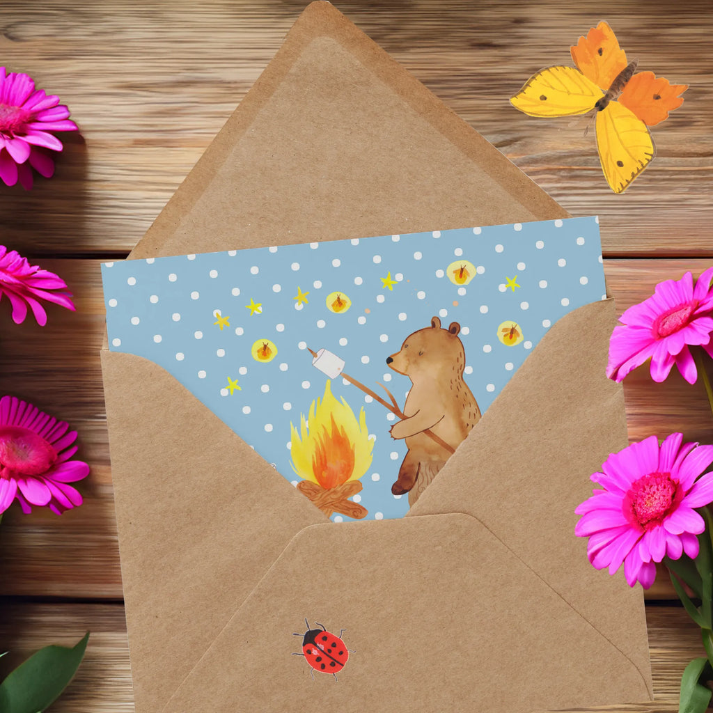 Deluxe Karte Bär & Marienkäfer Lagerfeuer Hochwertige Klappkarte, Glückwunschkarte, Geburtstagskarte, Klappkarte, Grußkarte, Einladungskarte, Hochzeitskarte, Karte, Hochwertige Grußkarte, Bär, Teddy, Teddybär, Lagerfeuer