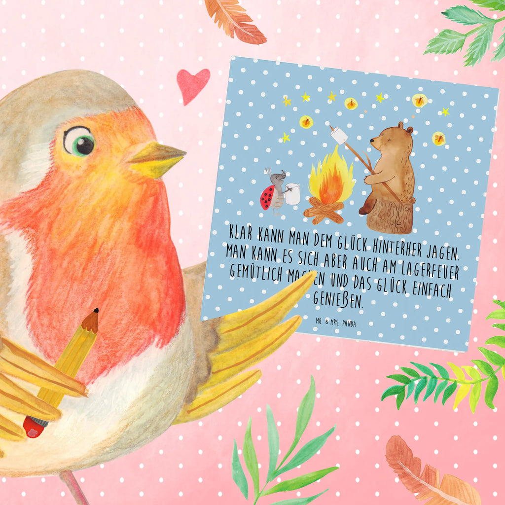 Deluxe Karte Bär & Marienkäfer Lagerfeuer Hochwertige Klappkarte, Glückwunschkarte, Geburtstagskarte, Klappkarte, Grußkarte, Einladungskarte, Hochzeitskarte, Karte, Hochwertige Grußkarte, Bär, Teddy, Teddybär, Lagerfeuer