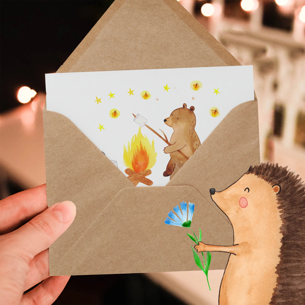 Deluxe Karte Bär & Marienkäfer Lagerfeuer Hochwertige Klappkarte, Glückwunschkarte, Geburtstagskarte, Klappkarte, Grußkarte, Einladungskarte, Hochzeitskarte, Karte, Hochwertige Grußkarte, Bär, Teddy, Teddybär, Lagerfeuer