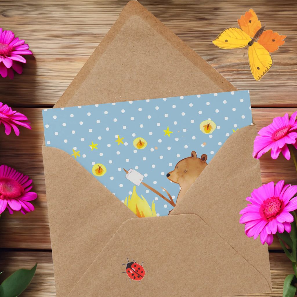 Deluxe Karte Bär & Marienkäfer Lagerfeuer Hochwertige Klappkarte, Glückwunschkarte, Geburtstagskarte, Klappkarte, Grußkarte, Einladungskarte, Hochzeitskarte, Karte, Hochwertige Grußkarte, Bär, Teddy, Teddybär, Lagerfeuer