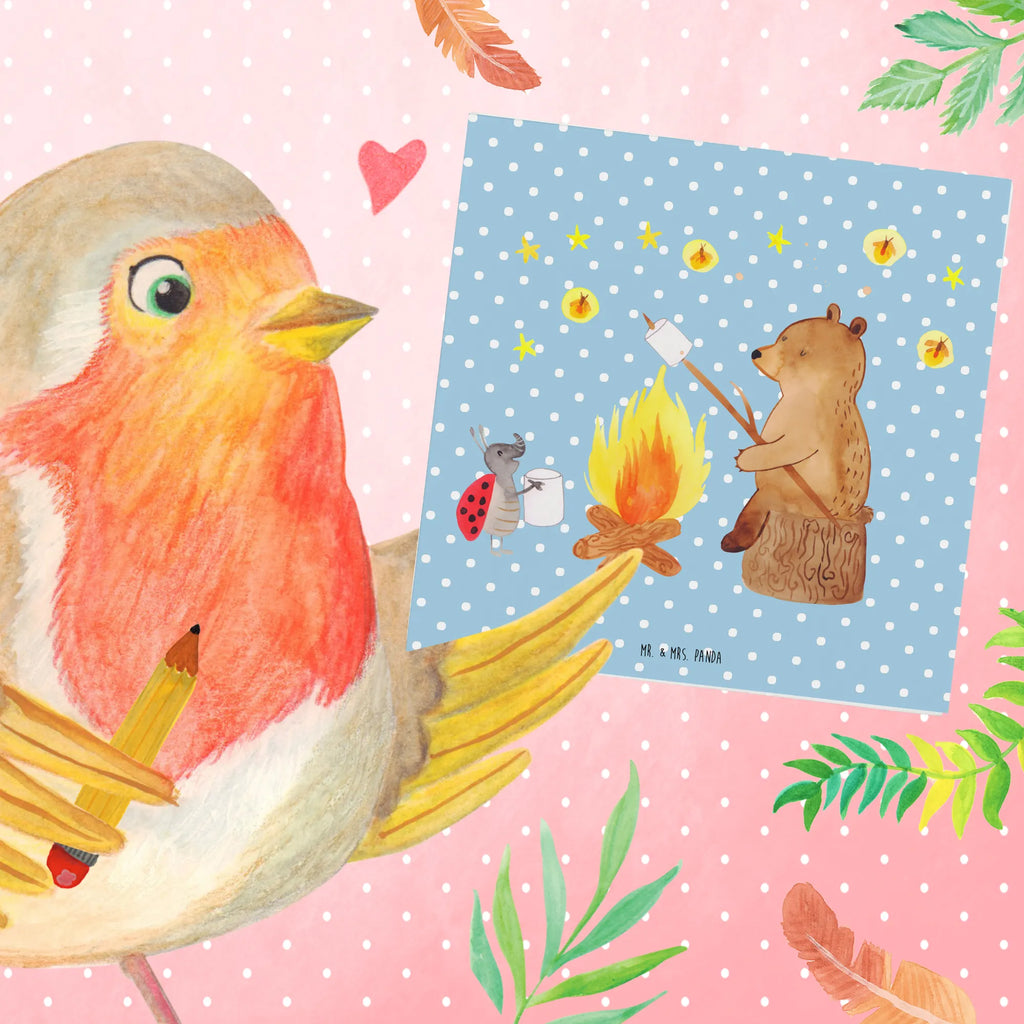 Deluxe Karte Bär & Marienkäfer Lagerfeuer Hochwertige Klappkarte, Glückwunschkarte, Geburtstagskarte, Klappkarte, Grußkarte, Einladungskarte, Hochzeitskarte, Karte, Hochwertige Grußkarte, Bär, Teddy, Teddybär, Lagerfeuer