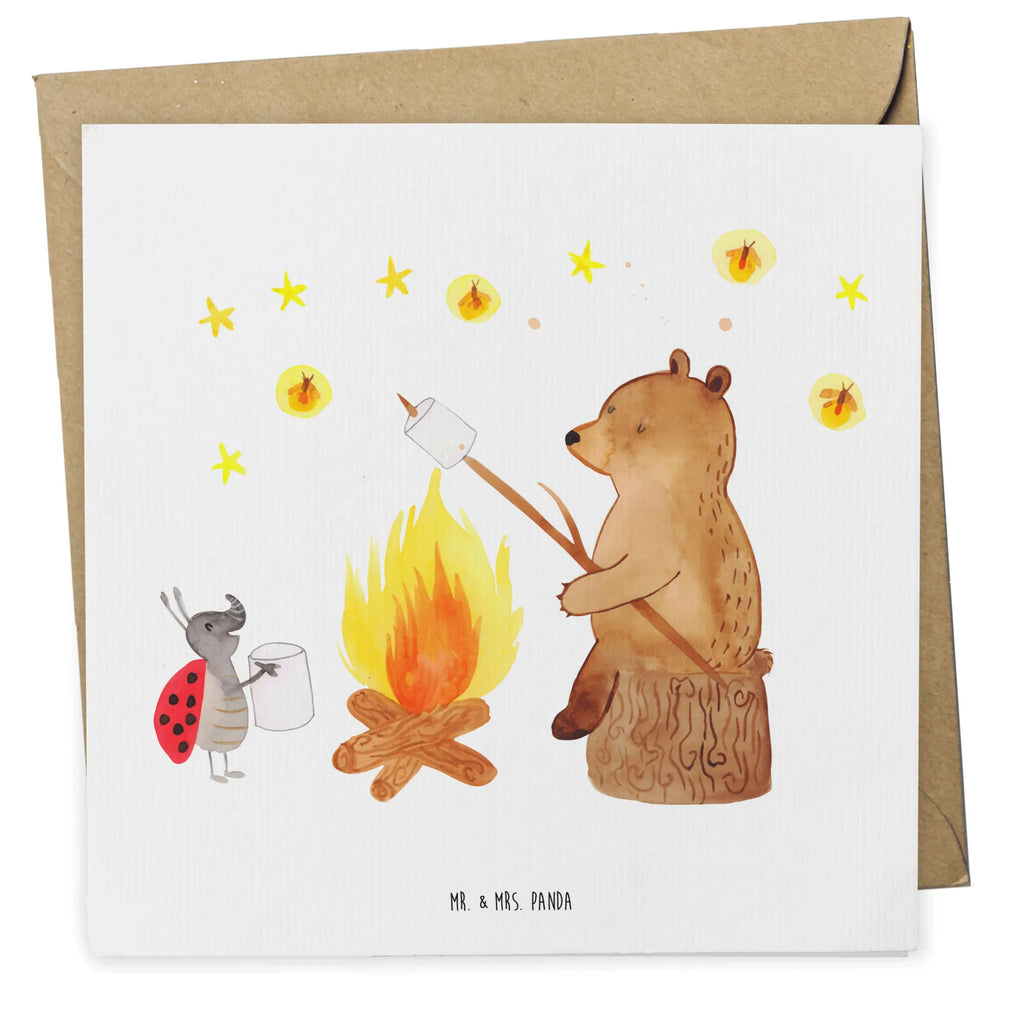 Deluxe Karte Bär & Marienkäfer Lagerfeuer Hochwertige Klappkarte, Glückwunschkarte, Geburtstagskarte, Klappkarte, Grußkarte, Einladungskarte, Hochzeitskarte, Karte, Hochwertige Grußkarte, Bär, Teddy, Teddybär, Lagerfeuer