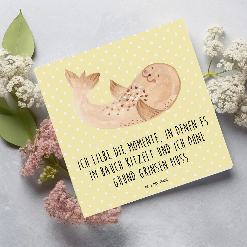 Deluxe Karte Robbe Liegen Hochzeitskarte, Grußkarte, Hochwertige Grußkarte, Hochwertige Klappkarte, Glückwunschkarte, Karte, Geburtstagskarte, Einladungskarte, Klappkarte, Tiermotive, Gute Laune, lustige Sprüche, Tiere, Meerestier, Lachen, Robben, Strand, Nordsee, Robbe, Ostsee, Freude, Seehund