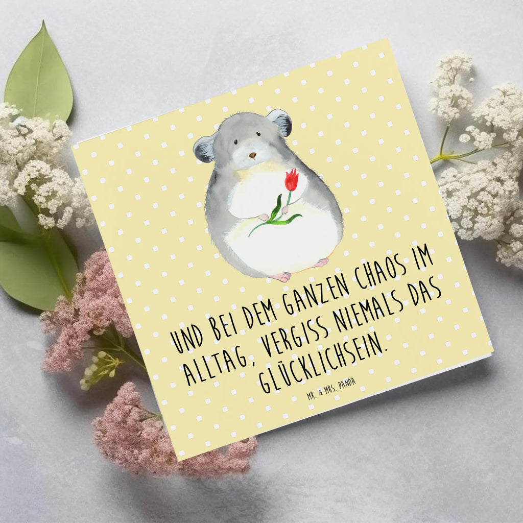 Deluxe Karte Chinchilla Blume Klappkarte, Hochwertige Klappkarte, Karte, Geburtstagskarte, Hochzeitskarte, Grußkarte, Glückwunschkarte, Einladungskarte, Hochwertige Grußkarte, Tiermotive, Gute Laune, lustige Sprüche, Tiere, Liebeskummer, Büroalltag, Chinchilla, Chaos, Glücklichsein, traurig sein, Chinchillas, Depressionen, Kummer, Büro