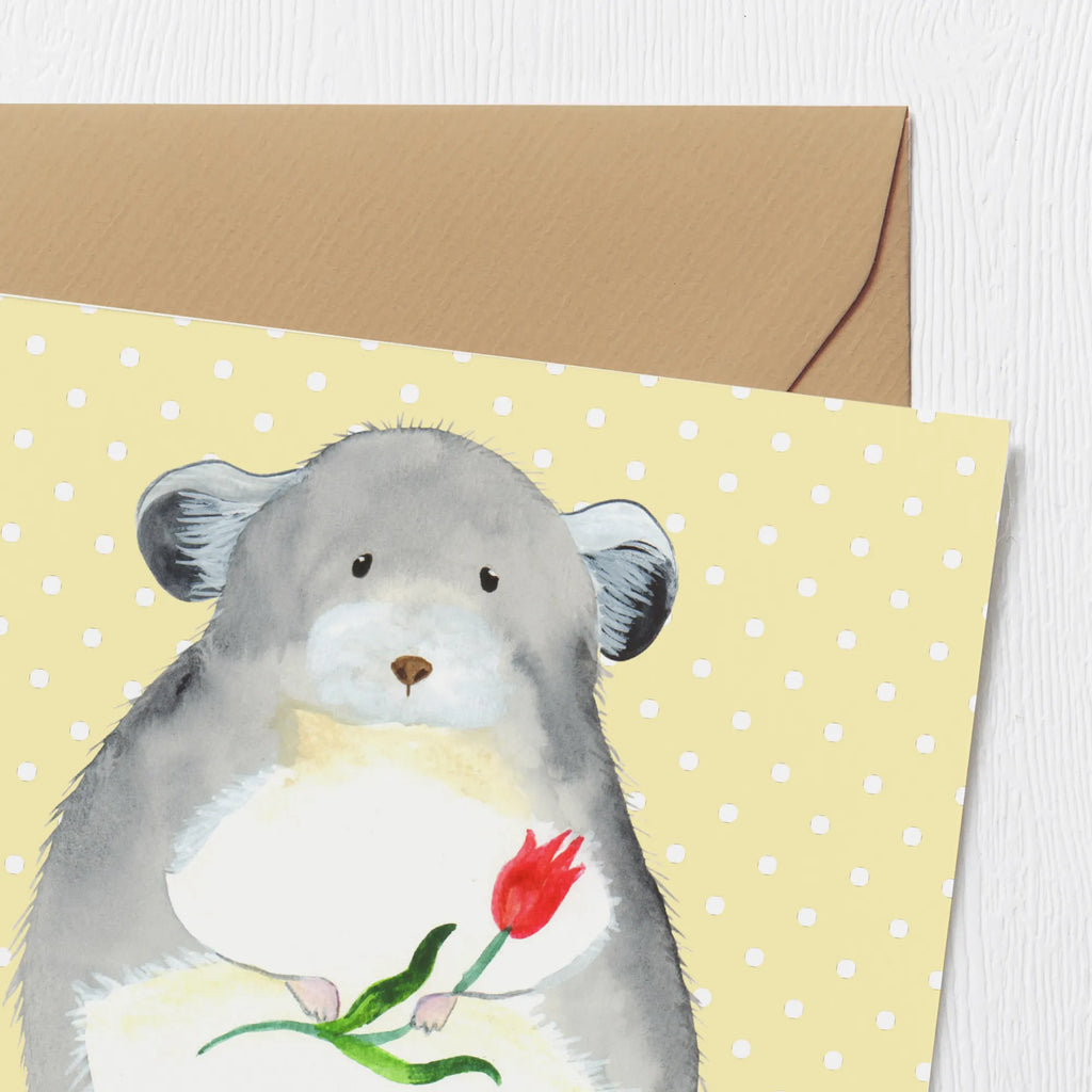 Deluxe Karte Chinchilla Blume Klappkarte, Hochwertige Klappkarte, Karte, Geburtstagskarte, Hochzeitskarte, Grußkarte, Glückwunschkarte, Einladungskarte, Hochwertige Grußkarte, Tiermotive, Gute Laune, lustige Sprüche, Tiere, Liebeskummer, Büroalltag, Chinchilla, Chaos, Glücklichsein, traurig sein, Chinchillas, Depressionen, Kummer, Büro