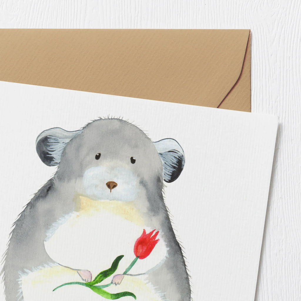 Deluxe Karte Chinchilla Blume Klappkarte, Hochwertige Klappkarte, Karte, Geburtstagskarte, Hochzeitskarte, Grußkarte, Glückwunschkarte, Einladungskarte, Hochwertige Grußkarte, Tiermotive, Gute Laune, lustige Sprüche, Tiere, Liebeskummer, Büroalltag, Chinchilla, Chaos, Glücklichsein, traurig sein, Chinchillas, Depressionen, Kummer, Büro