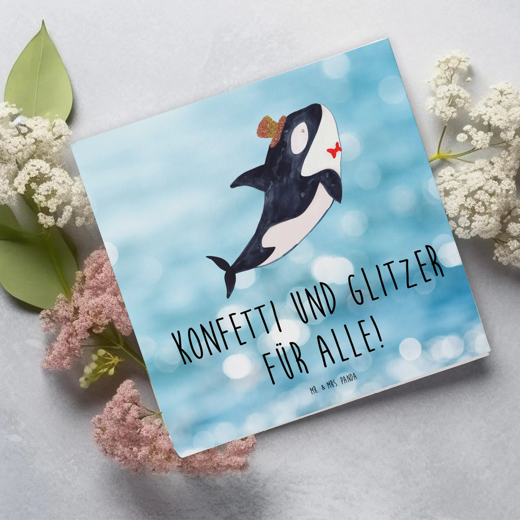 Deluxe Karte Orca Zylinder Klappkarte, Grußkarte, Karte, Hochzeitskarte, Hochwertige Klappkarte, Geburtstagskarte, Einladungskarte, Glückwunschkarte, Hochwertige Grußkarte, Meerestiere, Meer, Urlaub, Konfetti, Glitter, Fest, Feier, Orca, Fete, Glitzer, Narwal, Geburtstag, Glückwunsch