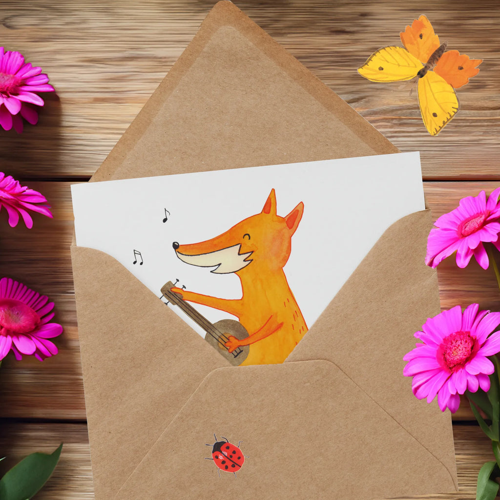 Deluxe Card Fox guitar Karte, Klappkarte, Grußkarte, Einladungskarte, Hochwertige Klappkarte, Hochwertige Grußkarte, Geburtstagskarte, Glückwunschkarte, Hochzeitskarte, Fuchs, Füchse, Geschenk Musiker, Gitarre, Musik Spruch, Sänger, Sängerin, Musikerin