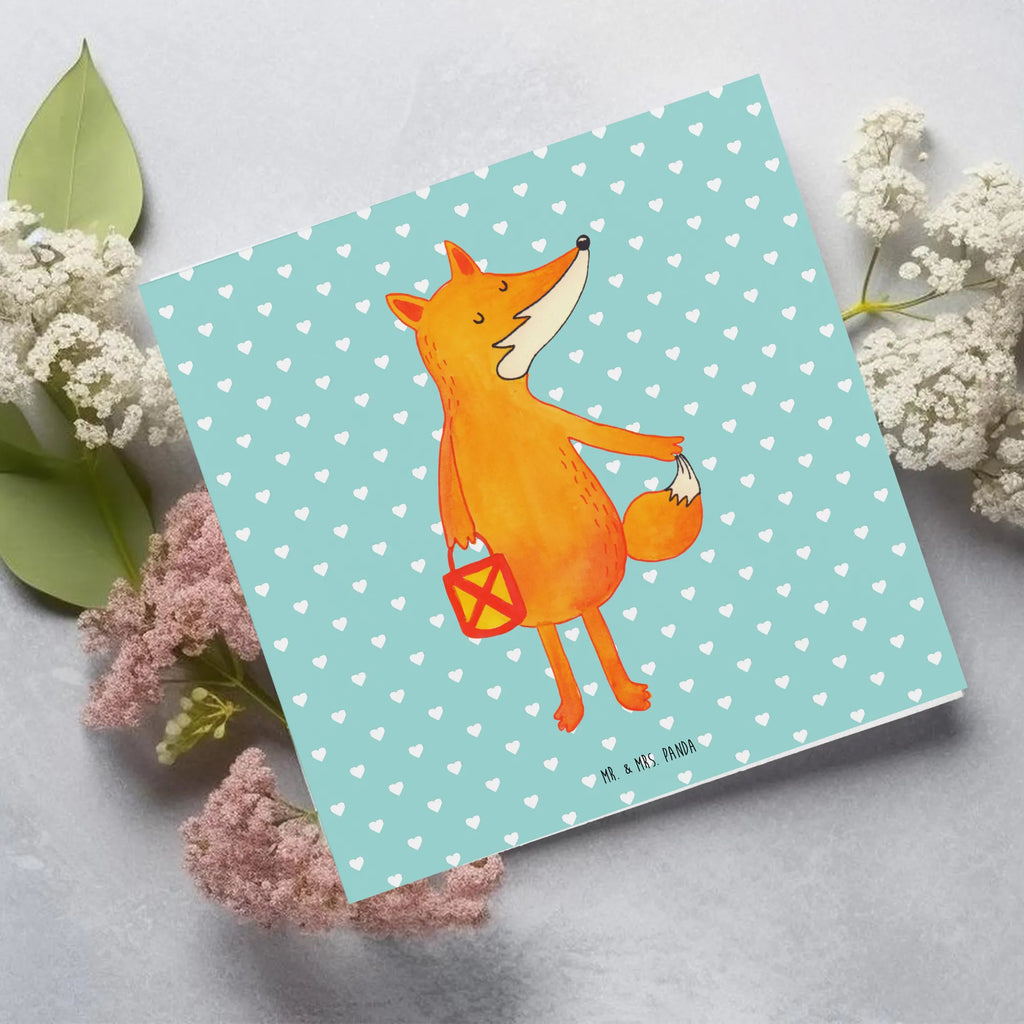 Deluxe Card Fox Lantern Einladungskarte, Geburtstagskarte, Karte, Glückwunschkarte, Hochzeitskarte, Hochwertige Grußkarte, Grußkarte, Klappkarte, Hochwertige Klappkarte, Fuchs, Sankt Martin, Laternenumzug, Liebeskummer Spruch, Laterne, Spruch trösten, Aufmuntern, Füchse, Cäsar Otto Hugo Flaischlen