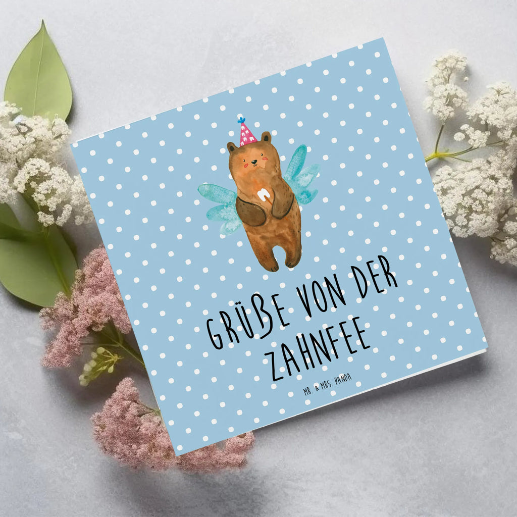Deluxe Karte Bär Zahnfee Hochwertige Klappkarte, Karte, Hochwertige Grußkarte, Grußkarte, Hochzeitskarte, Einladungskarte, Glückwunschkarte, Geburtstagskarte, Klappkarte, Bär, Teddy, Teddybär, Milchzahn, Fee, Erster Zahn, Zahnfee