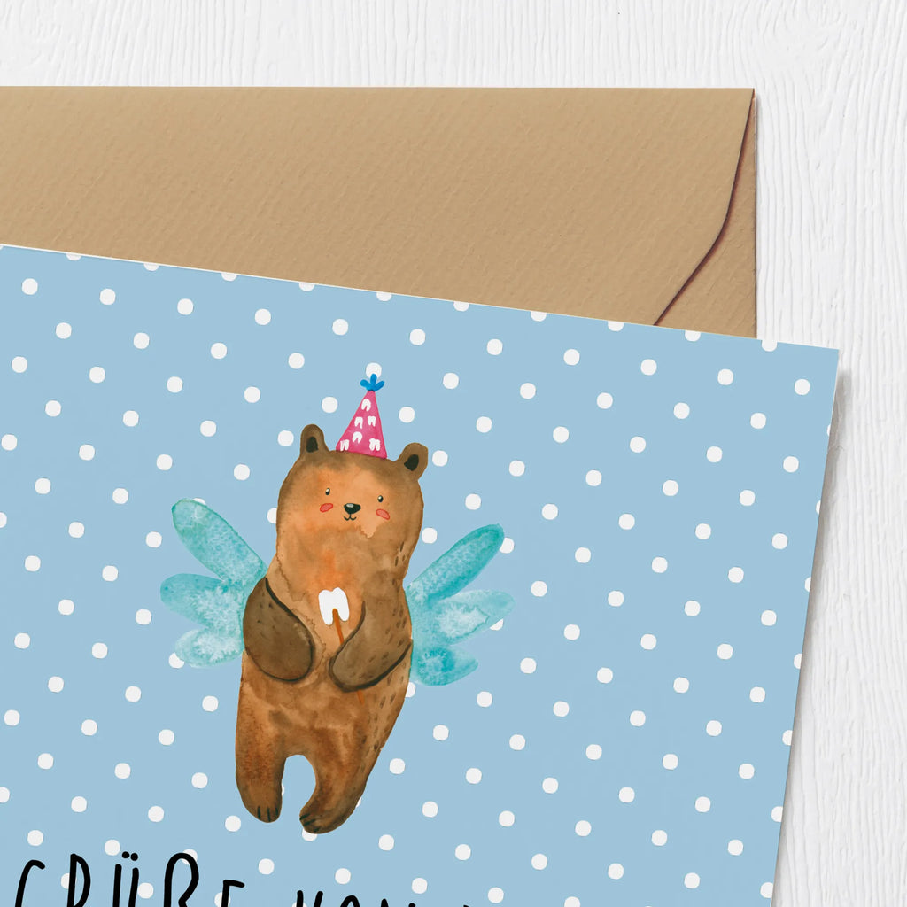 Deluxe Karte Bär Zahnfee Hochwertige Klappkarte, Karte, Hochwertige Grußkarte, Grußkarte, Hochzeitskarte, Einladungskarte, Glückwunschkarte, Geburtstagskarte, Klappkarte, Bär, Teddy, Teddybär, Milchzahn, Fee, Erster Zahn, Zahnfee