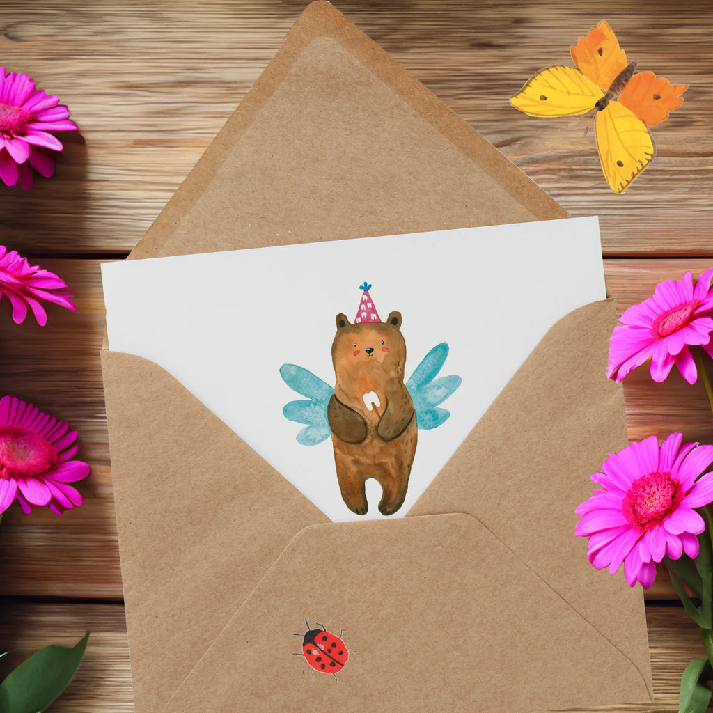 Deluxe Karte Bär Zahnfee Hochwertige Klappkarte, Karte, Hochwertige Grußkarte, Grußkarte, Hochzeitskarte, Einladungskarte, Glückwunschkarte, Geburtstagskarte, Klappkarte, Bär, Teddy, Teddybär, Milchzahn, Fee, Erster Zahn, Zahnfee