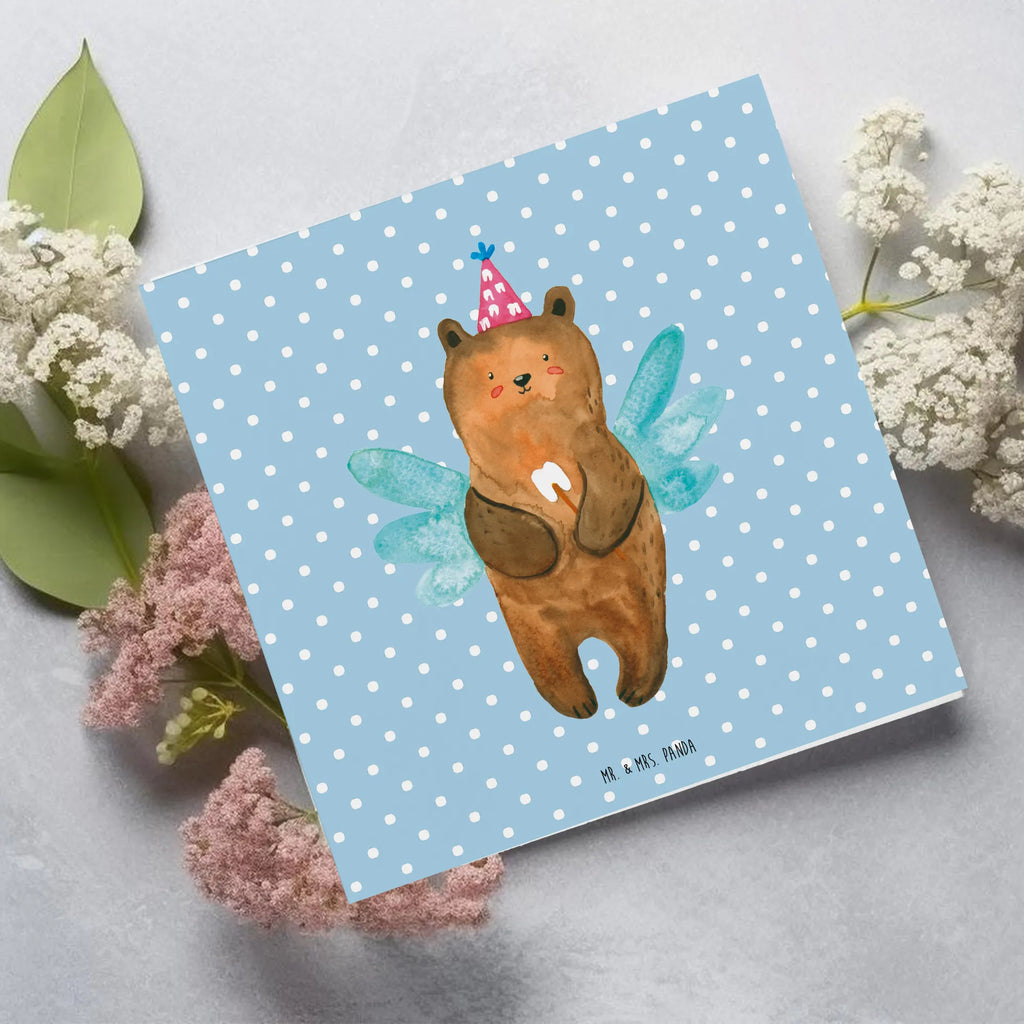 Deluxe Karte Bär Zahnfee Hochwertige Klappkarte, Karte, Hochwertige Grußkarte, Grußkarte, Hochzeitskarte, Einladungskarte, Glückwunschkarte, Geburtstagskarte, Klappkarte, Bär, Teddy, Teddybär, Milchzahn, Fee, Erster Zahn, Zahnfee