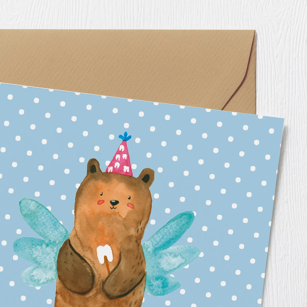 Deluxe Karte Bär Zahnfee Hochwertige Klappkarte, Karte, Hochwertige Grußkarte, Grußkarte, Hochzeitskarte, Einladungskarte, Glückwunschkarte, Geburtstagskarte, Klappkarte, Bär, Teddy, Teddybär, Milchzahn, Fee, Erster Zahn, Zahnfee