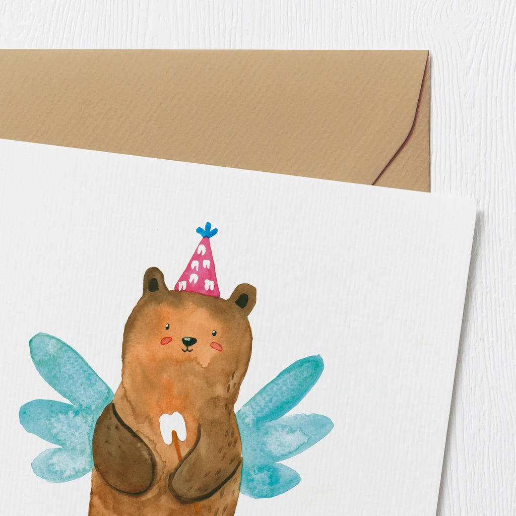 Deluxe Karte Bär Zahnfee Hochwertige Klappkarte, Karte, Hochwertige Grußkarte, Grußkarte, Hochzeitskarte, Einladungskarte, Glückwunschkarte, Geburtstagskarte, Klappkarte, Bär, Teddy, Teddybär, Milchzahn, Fee, Erster Zahn, Zahnfee
