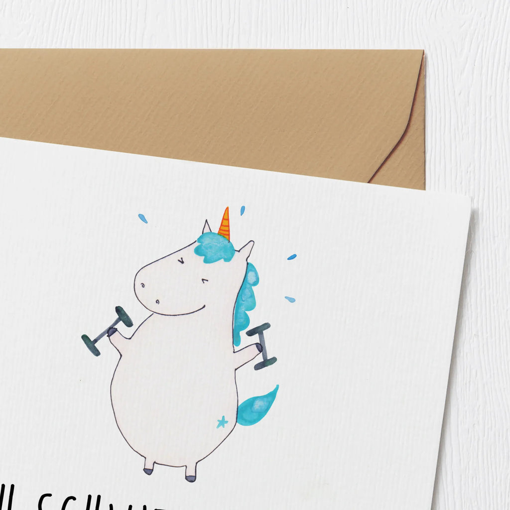 Deluxe Karte Einhorn Fitness Einladungskarte, Glückwunschkarte, Grußkarte, Geburtstagskarte, Hochzeitskarte, Karte, Hochwertige Klappkarte, Hochwertige Grußkarte, Klappkarte, Einhorn, Einhörner, Einhorn Deko, Unicorn, Fitnessstudio, Fitness, Pumpen, Diät, Sport, Sixpack, Abnehmen, Geräte, Gym