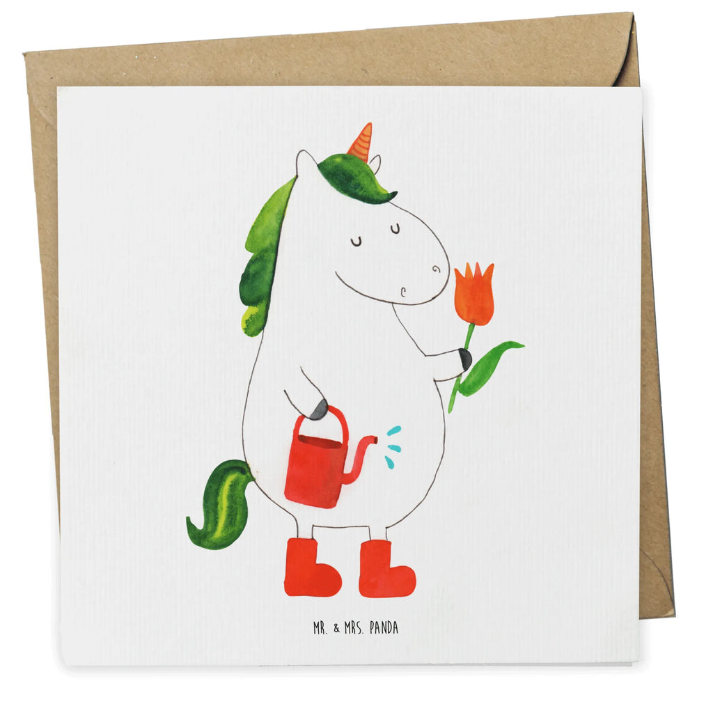 Deluxe Karte Einhorn Gärtner Klappkarte, Karte, Glückwunschkarte, Geburtstagskarte, Hochwertige Klappkarte, Hochzeitskarte, Hochwertige Grußkarte, Grußkarte, Einladungskarte, Einhorn, Einhörner, Einhorn Deko, Unicorn, Luftballon, Freude, Blume, Giesskanne, Stiefel, Lebenslust, Garten, Freundin, Gießkanne