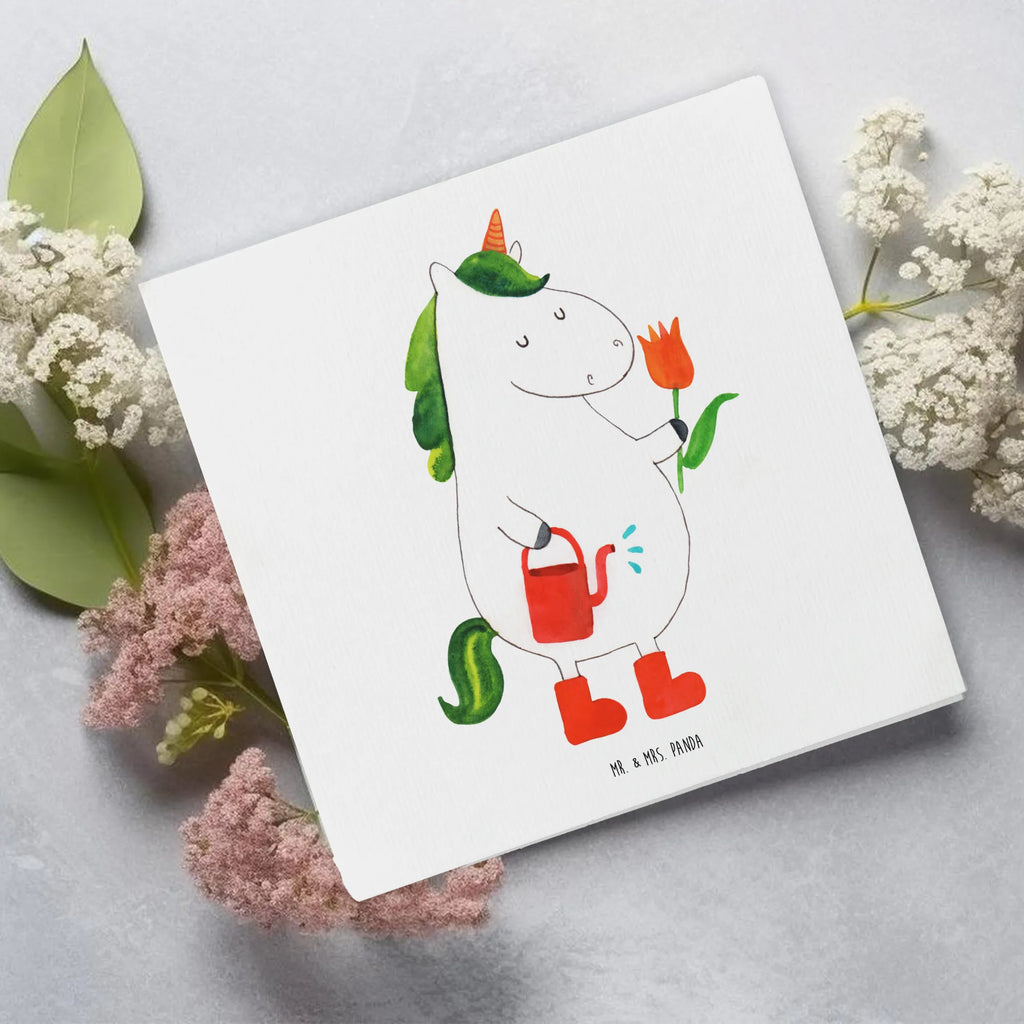 Deluxe Karte Einhorn Gärtner Klappkarte, Karte, Glückwunschkarte, Geburtstagskarte, Hochwertige Klappkarte, Hochzeitskarte, Hochwertige Grußkarte, Grußkarte, Einladungskarte, Einhorn, Einhörner, Einhorn Deko, Unicorn, Luftballon, Freude, Blume, Giesskanne, Stiefel, Lebenslust, Garten, Freundin, Gießkanne