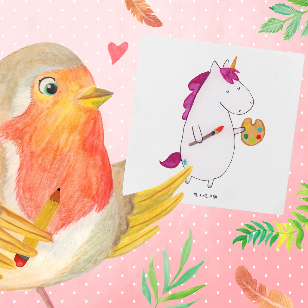 Deluxe Karte Einhorn Künstler Grußkarte, Glückwunschkarte, Geburtstagskarte, Karte, Hochwertige Grußkarte, Hochwertige Klappkarte, Einladungskarte, Hochzeitskarte, Klappkarte, Einhorn, Einhörner, Einhorn Deko, Unicorn, Stift, Geschenk, Künstler, Artist, Maler, Welt, Farbe, Malen, Pinsel, Zeichnen, Englisch