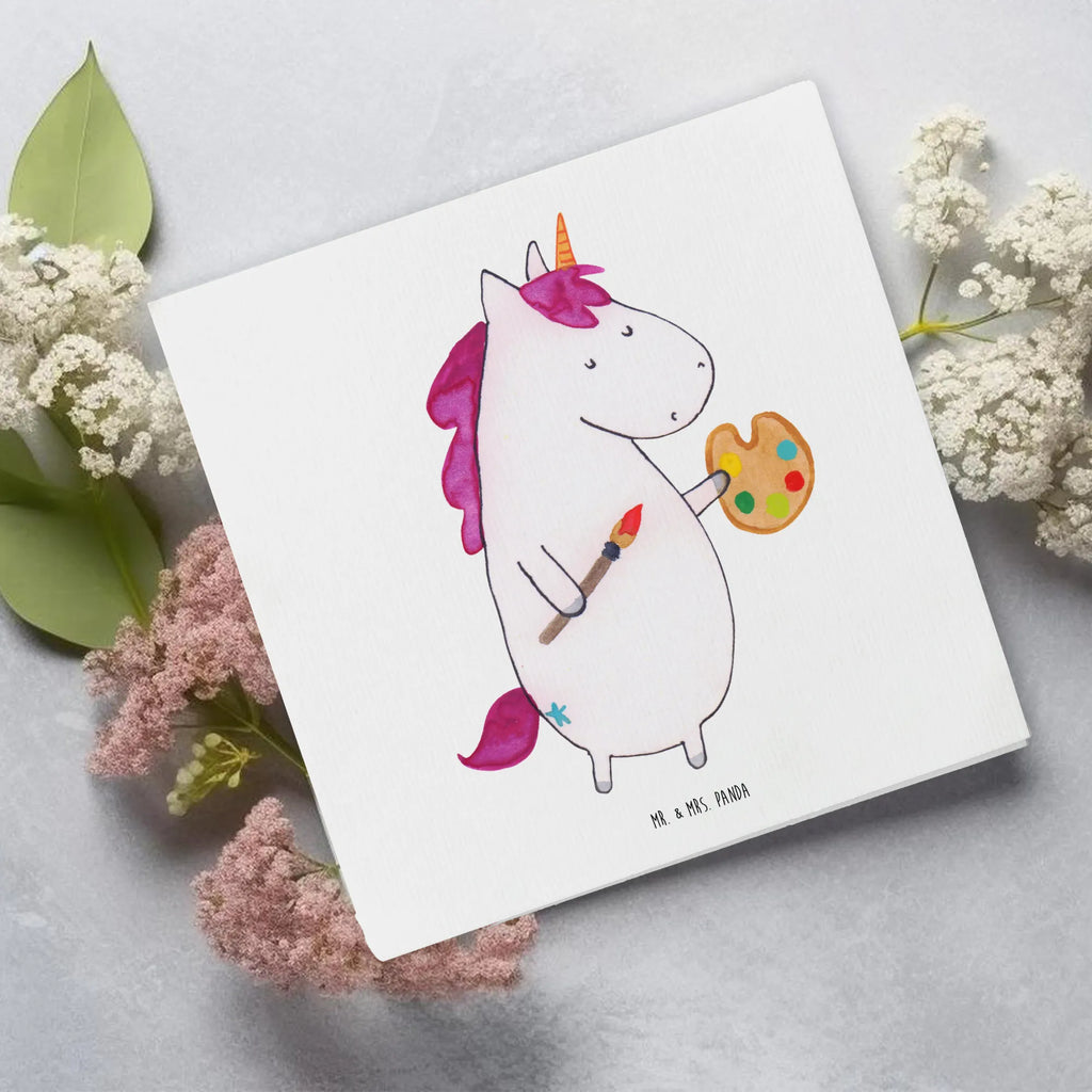 Deluxe Karte Einhorn Künstler Grußkarte, Glückwunschkarte, Geburtstagskarte, Karte, Hochwertige Grußkarte, Hochwertige Klappkarte, Einladungskarte, Hochzeitskarte, Klappkarte, Einhorn, Einhörner, Einhorn Deko, Unicorn, Stift, Geschenk, Künstler, Artist, Maler, Welt, Farbe, Malen, Pinsel, Zeichnen, Englisch