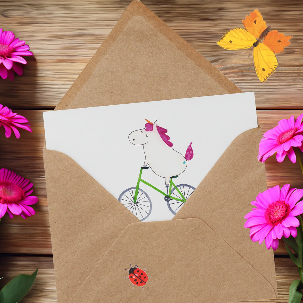 Deluxe Card unicorn cyclist Hochwertige Klappkarte, Karte, Glückwunschkarte, Klappkarte, Hochzeitskarte, Einladungskarte, Hochwertige Grußkarte, Geburtstagskarte, Grußkarte, Einhorn, Einhörner, Einhorn Deko, Unicorn, Liebeskummer, Kummer, Luxusproblem, Bike, Radfahren, Rad, Radfahrer, Feenstaub, Konfetti