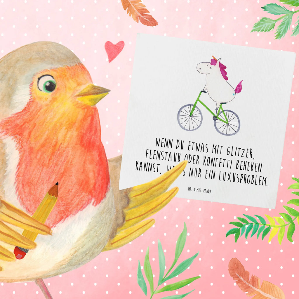 Deluxe Card unicorn cyclist Hochwertige Klappkarte, Karte, Glückwunschkarte, Klappkarte, Hochzeitskarte, Einladungskarte, Hochwertige Grußkarte, Geburtstagskarte, Grußkarte, Einhorn, Einhörner, Einhorn Deko, Unicorn, Liebeskummer, Kummer, Luxusproblem, Bike, Radfahren, Rad, Radfahrer, Feenstaub, Konfetti