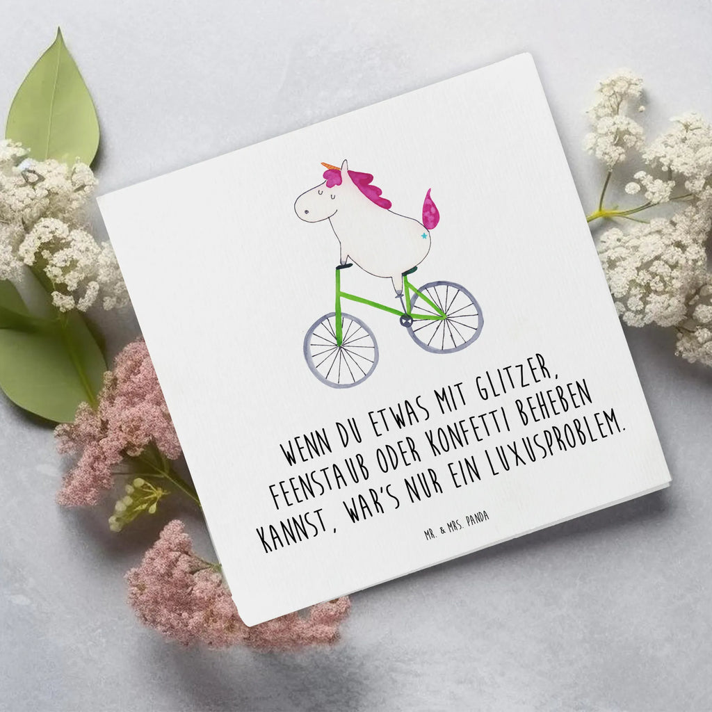 Deluxe Card unicorn cyclist Hochwertige Klappkarte, Karte, Glückwunschkarte, Klappkarte, Hochzeitskarte, Einladungskarte, Hochwertige Grußkarte, Geburtstagskarte, Grußkarte, Einhorn, Einhörner, Einhorn Deko, Unicorn, Liebeskummer, Kummer, Luxusproblem, Bike, Radfahren, Rad, Radfahrer, Feenstaub, Konfetti