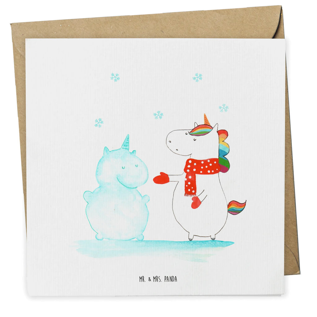 Deluxe Card unicorn snowman Glückwunschkarte, Klappkarte, Hochwertige Klappkarte, Hochwertige Grußkarte, Grußkarte, Karte, Hochzeitskarte, Geburtstagskarte, Einladungskarte, Einhorn, Einhörner, Einhorn Deko, Unicorn, Kuchen, X-Mas, Schnee, Handschuhe, Schneemann, Mütze, Weihnachten, kalt, Winter