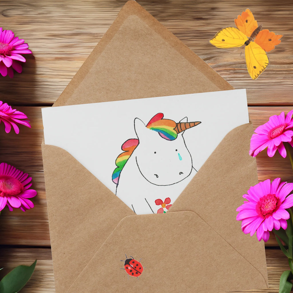 Deluxe Card unicorn Sad Hochwertige Klappkarte, Geburtstagskarte, Einladungskarte, Hochzeitskarte, Karte, Hochwertige Grußkarte, Klappkarte, Glückwunschkarte, Grußkarte, Einhorn, Einhörner, Einhorn Deko, Unicorn, Liebe, Freunde, Trauer, Blume, Glitzer, Trösten. Freundschaft