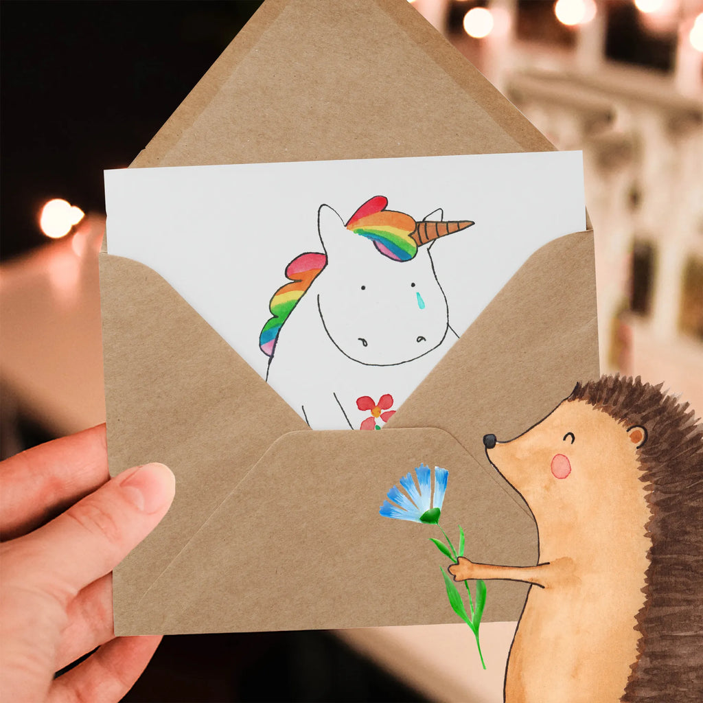 Deluxe Card unicorn Sad Hochwertige Klappkarte, Geburtstagskarte, Einladungskarte, Hochzeitskarte, Karte, Hochwertige Grußkarte, Klappkarte, Glückwunschkarte, Grußkarte, Einhorn, Einhörner, Einhorn Deko, Unicorn, Liebe, Freunde, Trauer, Blume, Glitzer, Trösten. Freundschaft