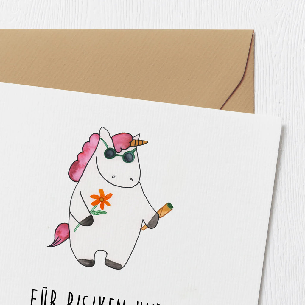 Deluxe Card unicorn Woodstock Hochwertige Klappkarte, Karte, Glückwunschkarte, Geburtstagskarte, Klappkarte, Grußkarte, Hochzeitskarte, Hochwertige Grußkarte, Einladungskarte, Einhorn, Einhörner, Einhorn Deko, Unicorn, Alkohol, Spaß. lustig, Joint, Kiffen, Party, Woodstock, witzig, Zigarette