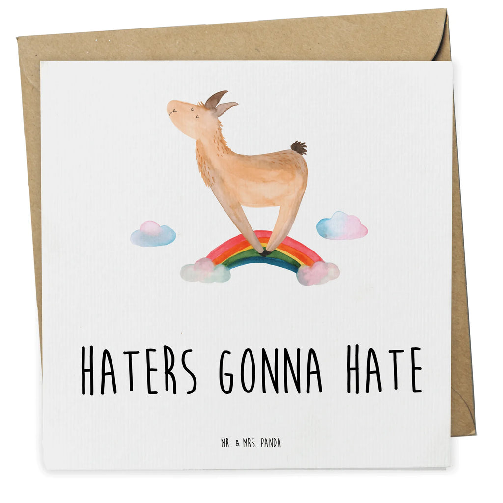 Deluxe Card lama rainbow Klappkarte, Hochzeitskarte, Hochwertige Klappkarte, Grußkarte, Karte, Einladungskarte, Hochwertige Grußkarte, Geburtstagskarte, Glückwunschkarte, Lama, Alpaka, Hobby, Außenseiter, Haters gonna hate, Freiheit, Lamas, Regenbogen, Wolkenland, Haters, Schule, Abi, Selbstständig