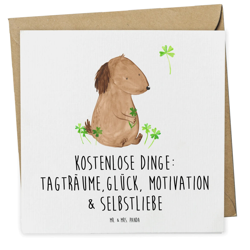 Deluxe Karte Hund Kleeblatt Hochzeitskarte, Einladungskarte, Karte, Geburtstagskarte, Hochwertige Grußkarte, Glückwunschkarte, Hochwertige Klappkarte, Grußkarte, Klappkarte, Hund, Hundemotiv, Haustier, Hunderasse, Tierliebhaber, Hundebesitzer, Sprüche, Neuanfang, Tagträume, Glücksbringer, Geschenk, Selbstliebe, Motivation, Achtsamkeit, Kleeblatt, Glück
