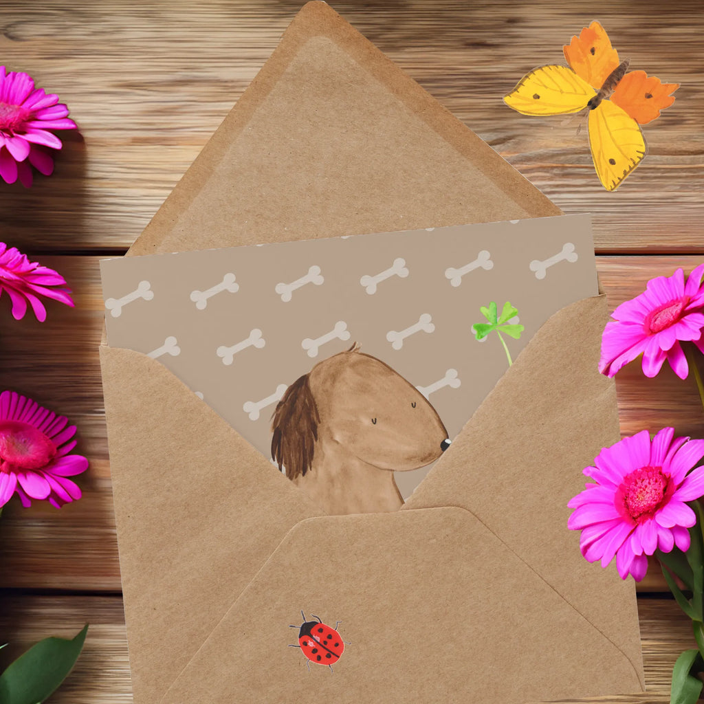 Deluxe Karte Hund Kleeblatt Hochzeitskarte, Einladungskarte, Karte, Geburtstagskarte, Hochwertige Grußkarte, Glückwunschkarte, Hochwertige Klappkarte, Grußkarte, Klappkarte, Hund, Hundemotiv, Haustier, Hunderasse, Tierliebhaber, Hundebesitzer, Sprüche, Neuanfang, Tagträume, Glücksbringer, Geschenk, Selbstliebe, Motivation, Achtsamkeit, Kleeblatt, Glück