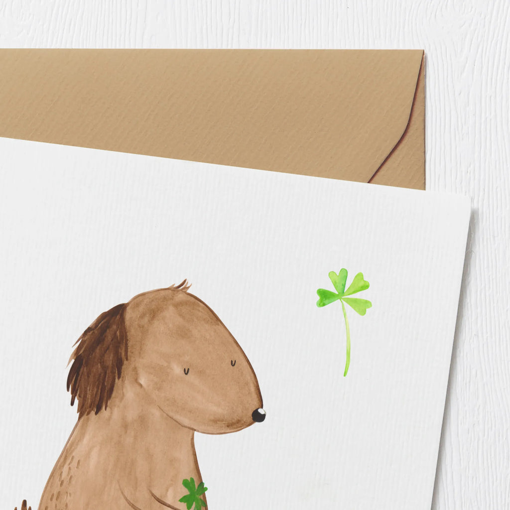 Deluxe Karte Hund Kleeblatt Hochzeitskarte, Einladungskarte, Karte, Geburtstagskarte, Hochwertige Grußkarte, Glückwunschkarte, Hochwertige Klappkarte, Grußkarte, Klappkarte, Hund, Hundemotiv, Haustier, Hunderasse, Tierliebhaber, Hundebesitzer, Sprüche, Neuanfang, Tagträume, Glücksbringer, Geschenk, Selbstliebe, Motivation, Achtsamkeit, Kleeblatt, Glück
