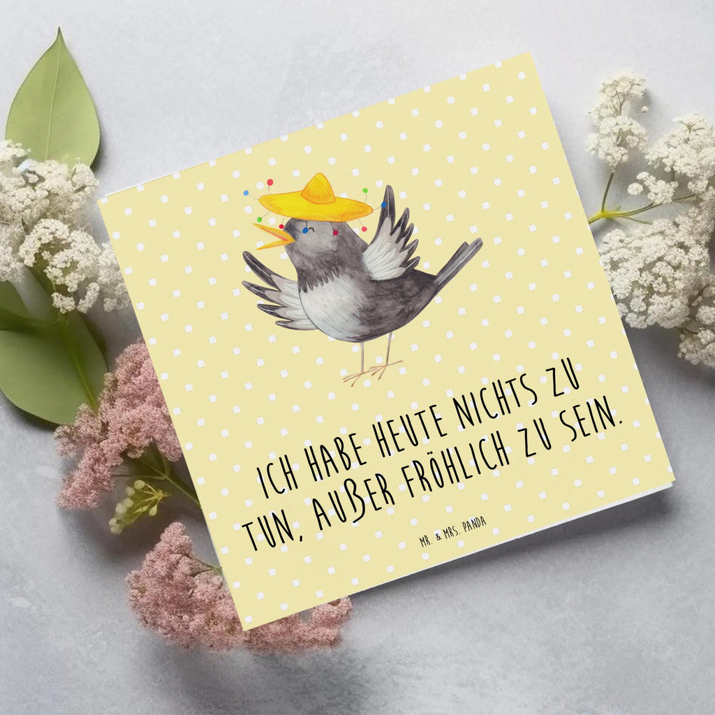 Deluxe Karte Rabe Sombrero Einladungskarte, Hochwertige Klappkarte, Karte, Klappkarte, Grußkarte, Hochwertige Grußkarte, Glückwunschkarte, Hochzeitskarte, Geburtstagskarte, Tiermotive, Gute Laune, lustige Sprüche, Tiere, Spruch positiv, Motivation, froh, Vögel, Vogel, Elster, Rabe, fröhlich sein, glücklich sein, Glück Spruch