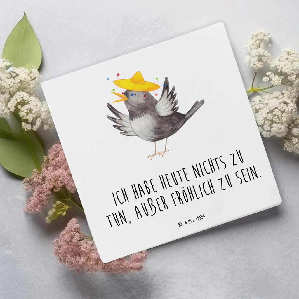 Deluxe Karte Rabe Sombrero Einladungskarte, Hochwertige Klappkarte, Karte, Klappkarte, Grußkarte, Hochwertige Grußkarte, Glückwunschkarte, Hochzeitskarte, Geburtstagskarte, Tiermotive, Gute Laune, lustige Sprüche, Tiere, Spruch positiv, Motivation, froh, Vögel, Vogel, Elster, Rabe, fröhlich sein, glücklich sein, Glück Spruch
