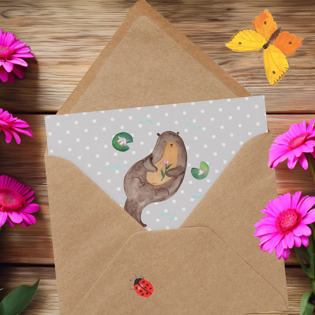 Deluxe Karte Otter Seerose Hochwertige Klappkarte, Glückwunschkarte, Grußkarte, Hochwertige Grußkarte, Klappkarte, Einladungskarte, Karte, Hochzeitskarte, Geburtstagskarte, Otter, Fischotter, Seeotter, Otter Seeotter See Otter