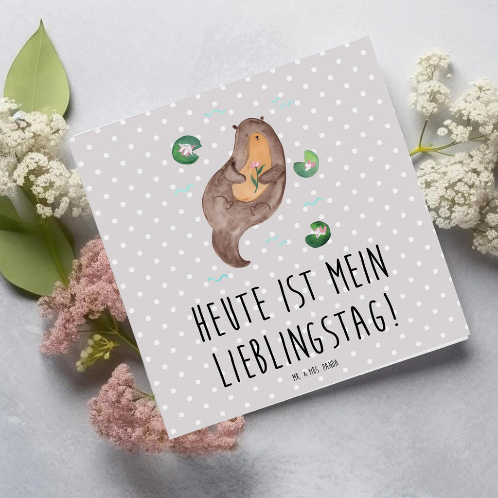 Deluxe Karte Otter Seerose Hochwertige Klappkarte, Glückwunschkarte, Grußkarte, Hochwertige Grußkarte, Klappkarte, Einladungskarte, Karte, Hochzeitskarte, Geburtstagskarte, Otter, Fischotter, Seeotter, Otter Seeotter See Otter