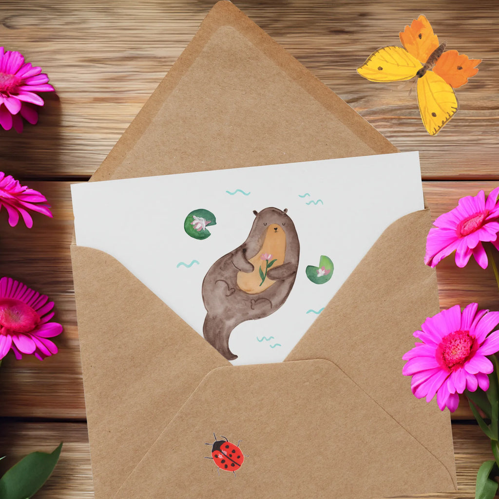 Deluxe Karte Otter Seerose Hochwertige Klappkarte, Glückwunschkarte, Grußkarte, Hochwertige Grußkarte, Klappkarte, Einladungskarte, Karte, Hochzeitskarte, Geburtstagskarte, Otter, Fischotter, Seeotter, Otter Seeotter See Otter