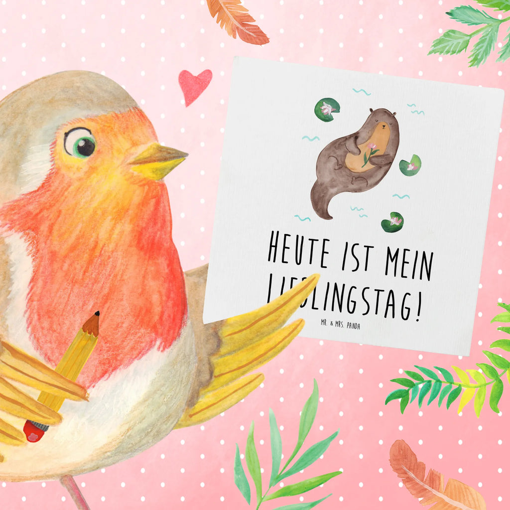 Deluxe Karte Otter Seerose Hochwertige Klappkarte, Glückwunschkarte, Grußkarte, Hochwertige Grußkarte, Klappkarte, Einladungskarte, Karte, Hochzeitskarte, Geburtstagskarte, Otter, Fischotter, Seeotter, Otter Seeotter See Otter