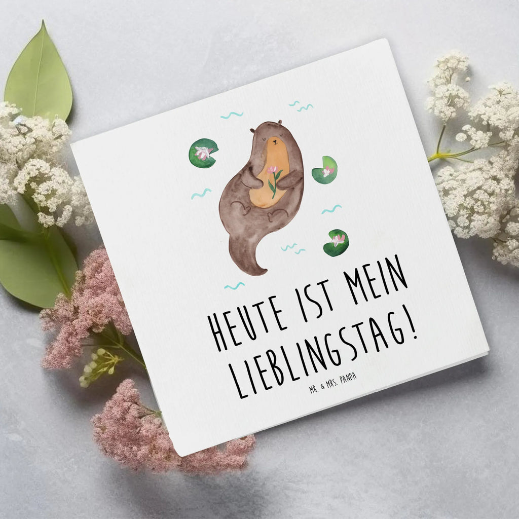 Deluxe Karte Otter Seerose Hochwertige Klappkarte, Glückwunschkarte, Grußkarte, Hochwertige Grußkarte, Klappkarte, Einladungskarte, Karte, Hochzeitskarte, Geburtstagskarte, Otter, Fischotter, Seeotter, Otter Seeotter See Otter