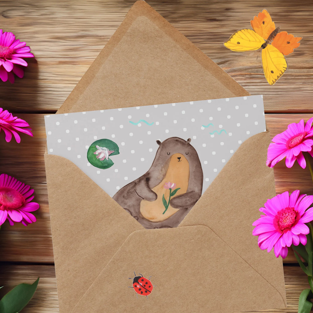 Deluxe Karte Otter Seerose Hochwertige Klappkarte, Glückwunschkarte, Grußkarte, Hochwertige Grußkarte, Klappkarte, Einladungskarte, Karte, Hochzeitskarte, Geburtstagskarte, Otter, Fischotter, Seeotter, Otter Seeotter See Otter