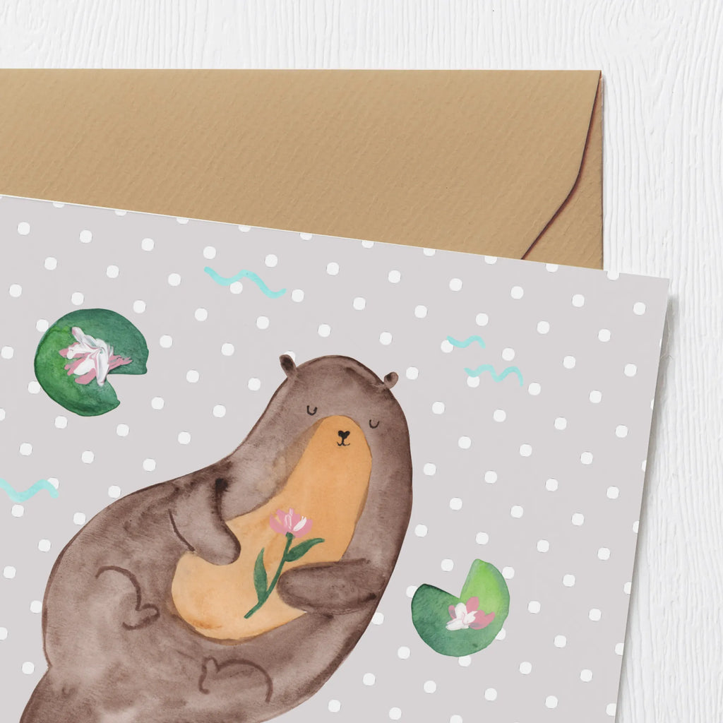 Deluxe Karte Otter Seerose Hochwertige Klappkarte, Glückwunschkarte, Grußkarte, Hochwertige Grußkarte, Klappkarte, Einladungskarte, Karte, Hochzeitskarte, Geburtstagskarte, Otter, Fischotter, Seeotter, Otter Seeotter See Otter