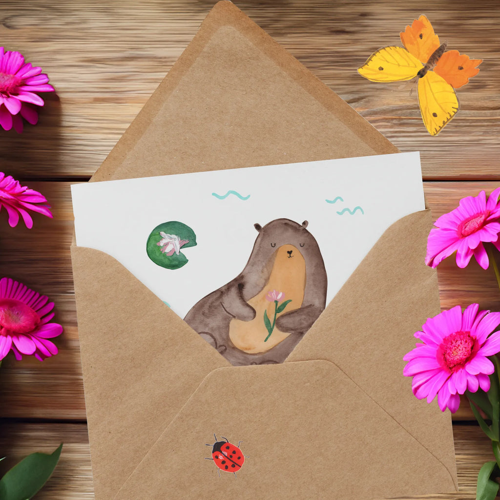 Deluxe Karte Otter Seerose Hochwertige Klappkarte, Glückwunschkarte, Grußkarte, Hochwertige Grußkarte, Klappkarte, Einladungskarte, Karte, Hochzeitskarte, Geburtstagskarte, Otter, Fischotter, Seeotter, Otter Seeotter See Otter