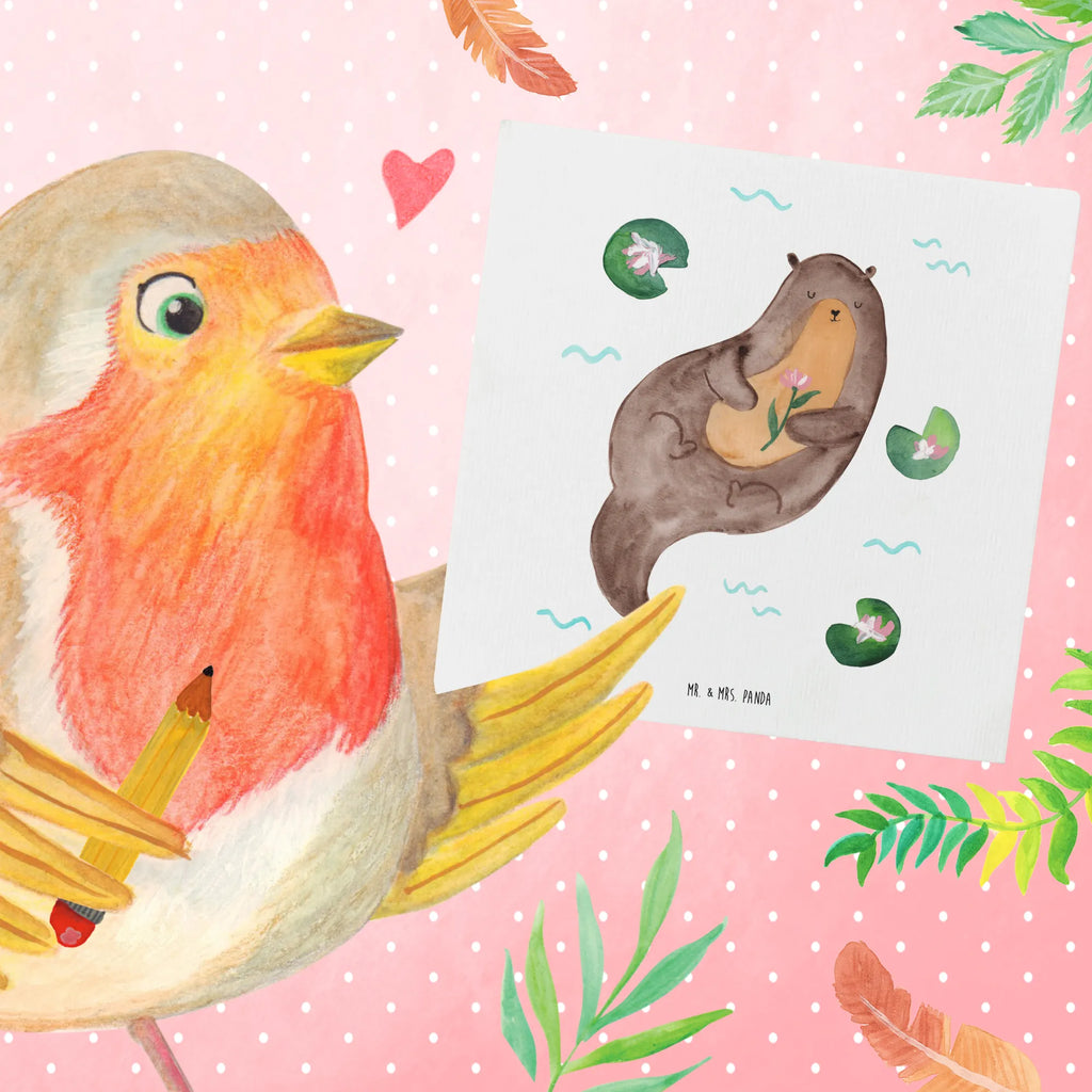 Deluxe Karte Otter Seerose Hochwertige Klappkarte, Glückwunschkarte, Grußkarte, Hochwertige Grußkarte, Klappkarte, Einladungskarte, Karte, Hochzeitskarte, Geburtstagskarte, Otter, Fischotter, Seeotter, Otter Seeotter See Otter