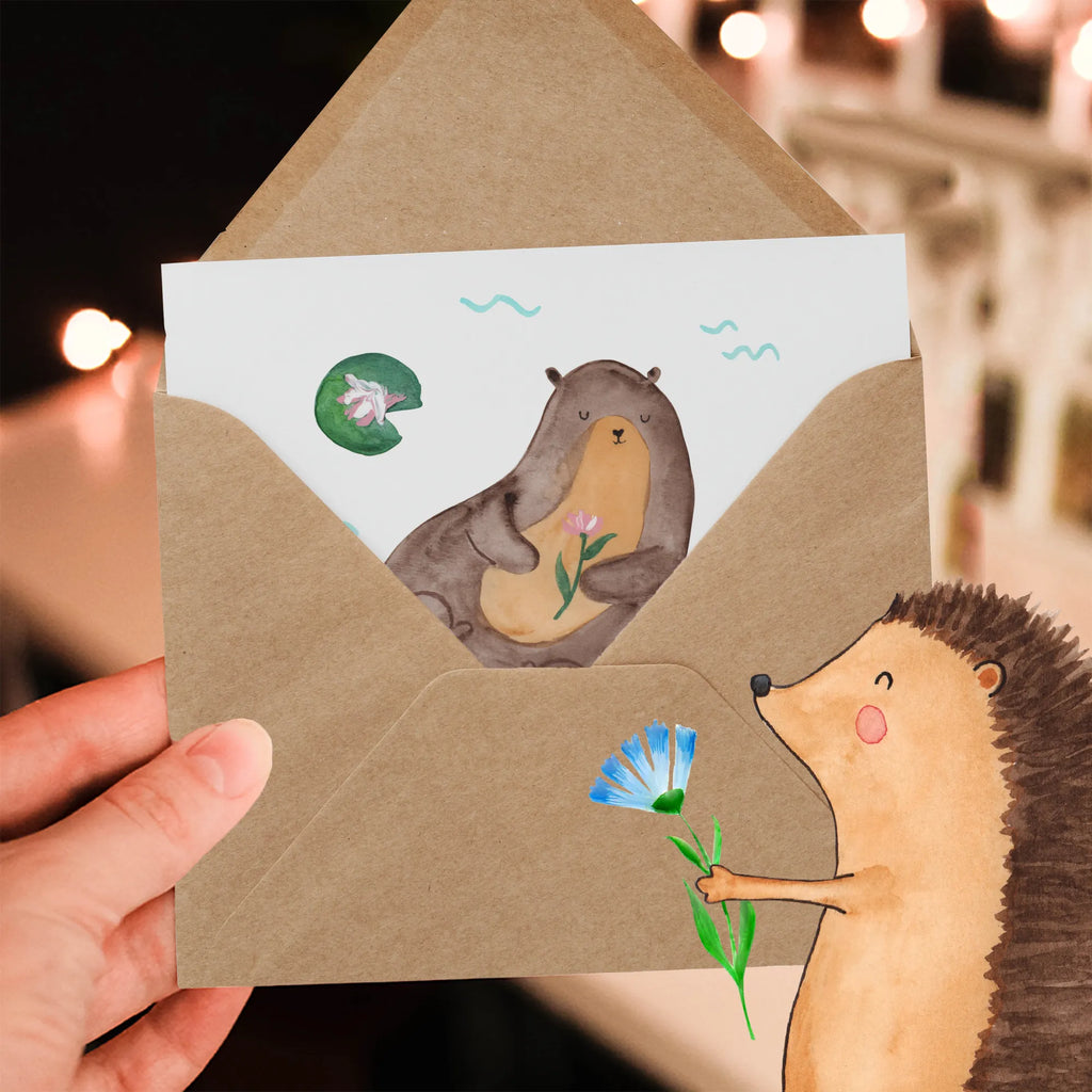 Deluxe Karte Otter Seerose Hochwertige Klappkarte, Glückwunschkarte, Grußkarte, Hochwertige Grußkarte, Klappkarte, Einladungskarte, Karte, Hochzeitskarte, Geburtstagskarte, Otter, Fischotter, Seeotter, Otter Seeotter See Otter