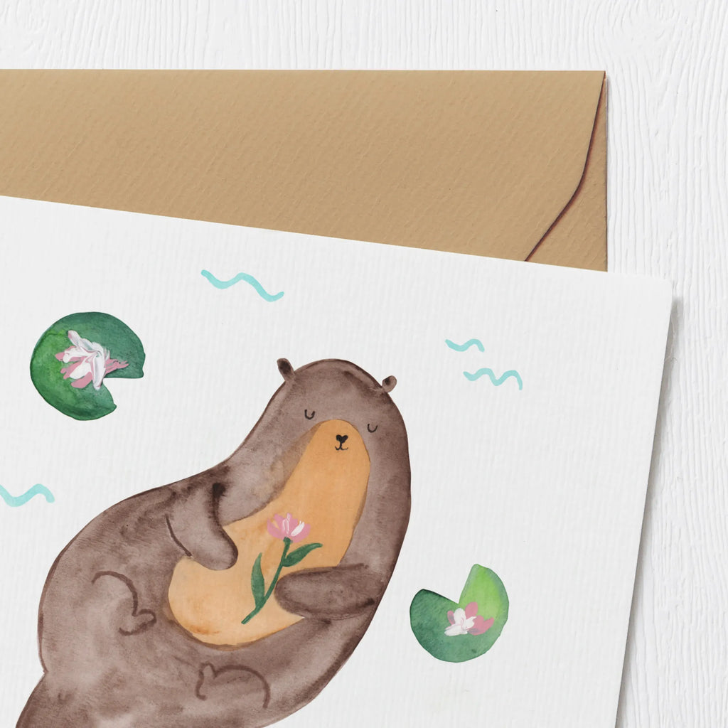 Deluxe Karte Otter Seerose Hochwertige Klappkarte, Glückwunschkarte, Grußkarte, Hochwertige Grußkarte, Klappkarte, Einladungskarte, Karte, Hochzeitskarte, Geburtstagskarte, Otter, Fischotter, Seeotter, Otter Seeotter See Otter